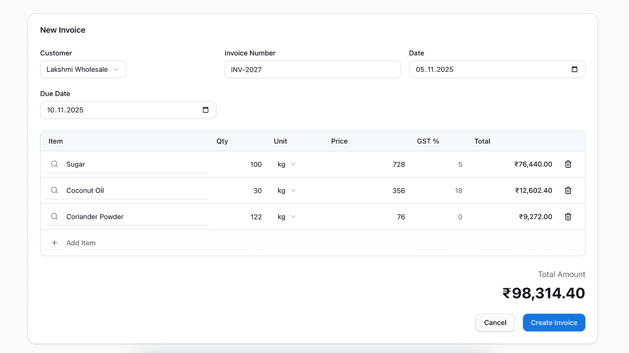Invoice creation preview